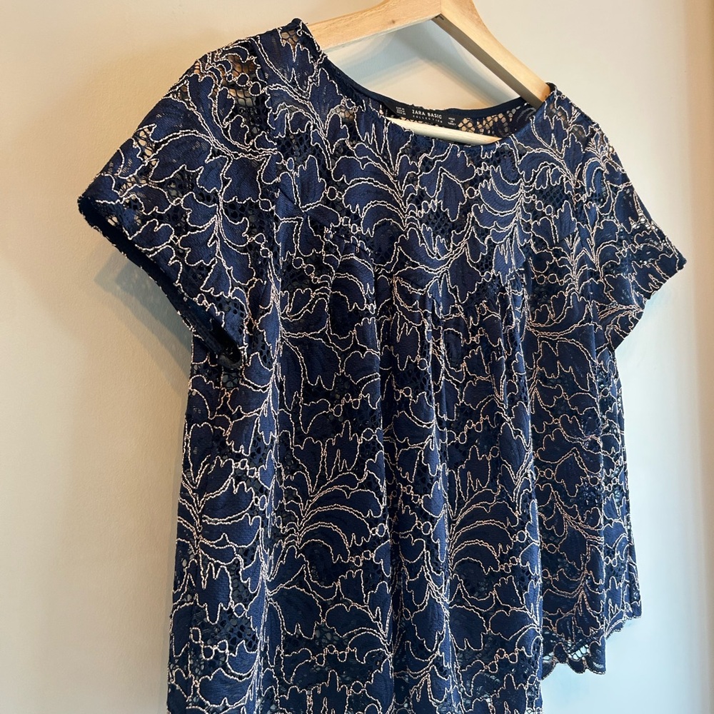 Zara Blue Boxy Short Sleeve Blouse